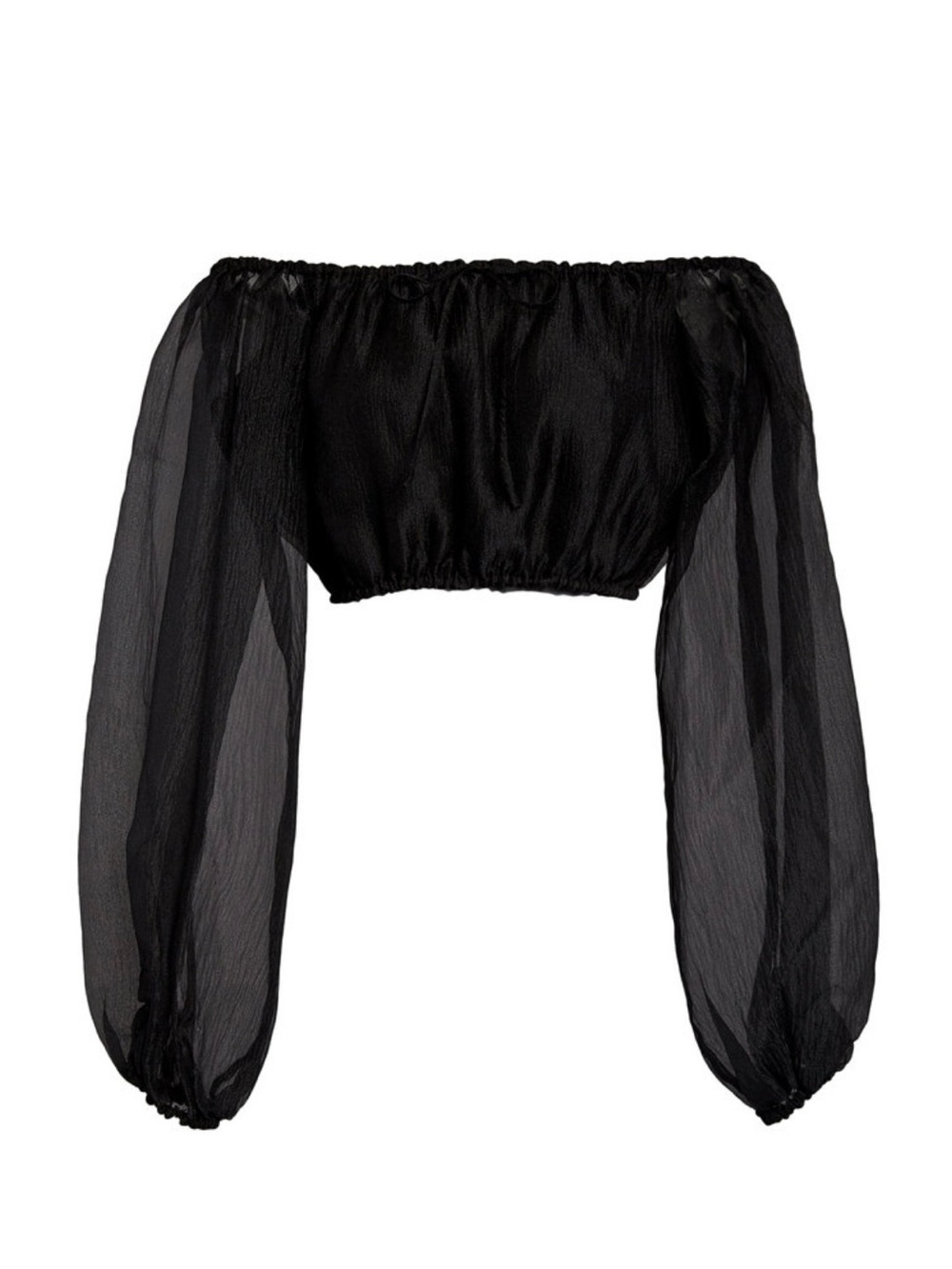 STAUD Leilani Black Organza Off-Shoulder Balloon Sleeve Crop Top XS